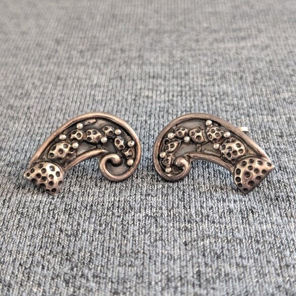 J Gomez Jewelry - Vintage J. Gomez Mexican Sterling Silver Cactus Earrings, 1940s/50s, Screw Back